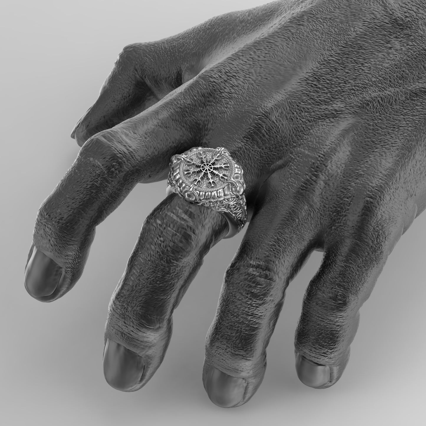 Yelmo del Asombro y Calaveras, Vegvisir, Yelmo del Terror, Círculo Rúnico, Anillo de Plata de Ley para Hombre