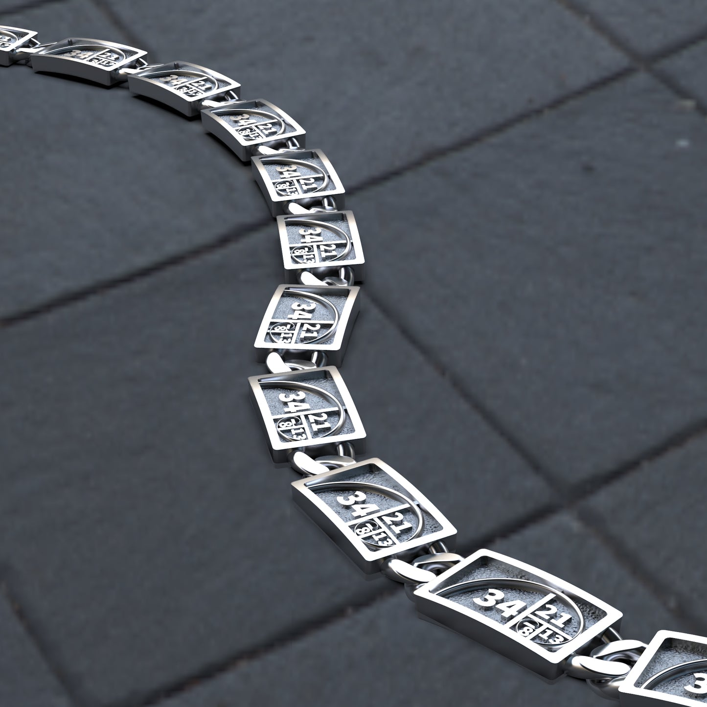 Pulsera de plata de ley con secuencia de Fibonacci y proporción áurea