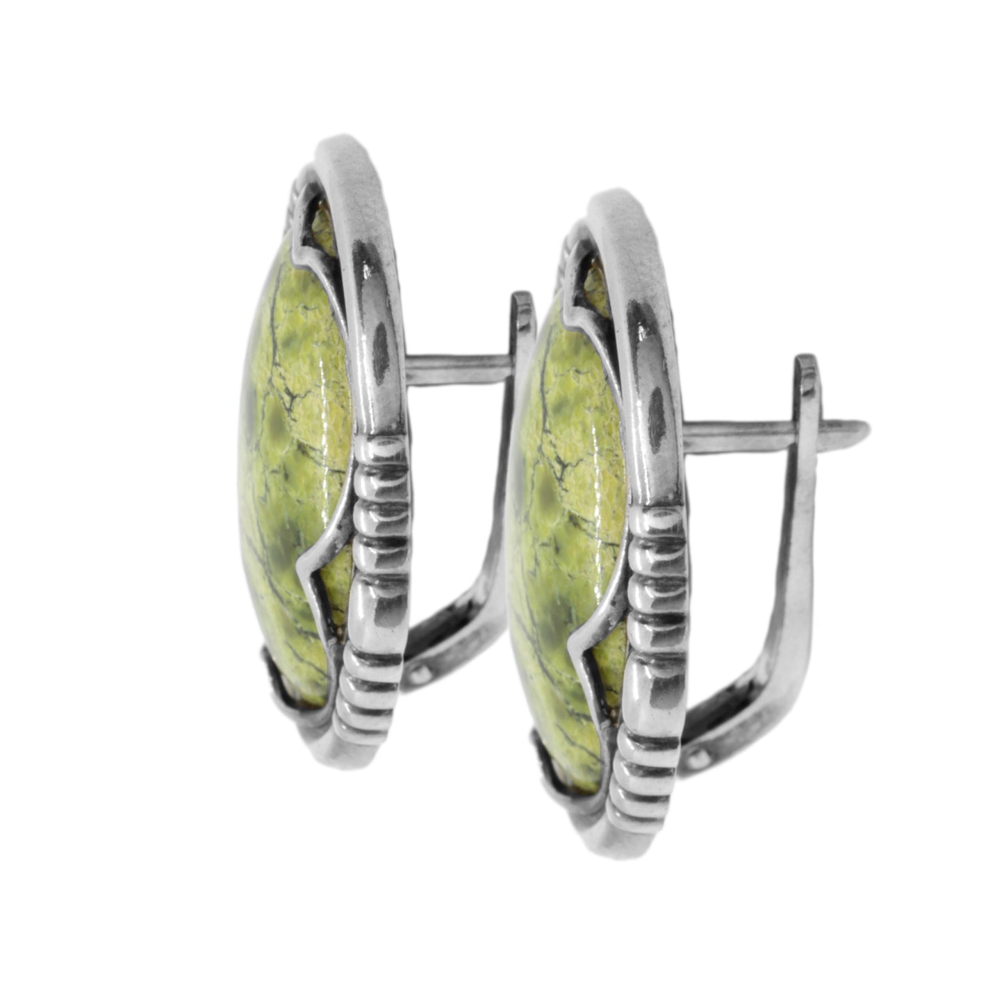 Conjunto vintage de plata de ley con auténtica piedra preciosa serpentina de corte cabujón ovalado