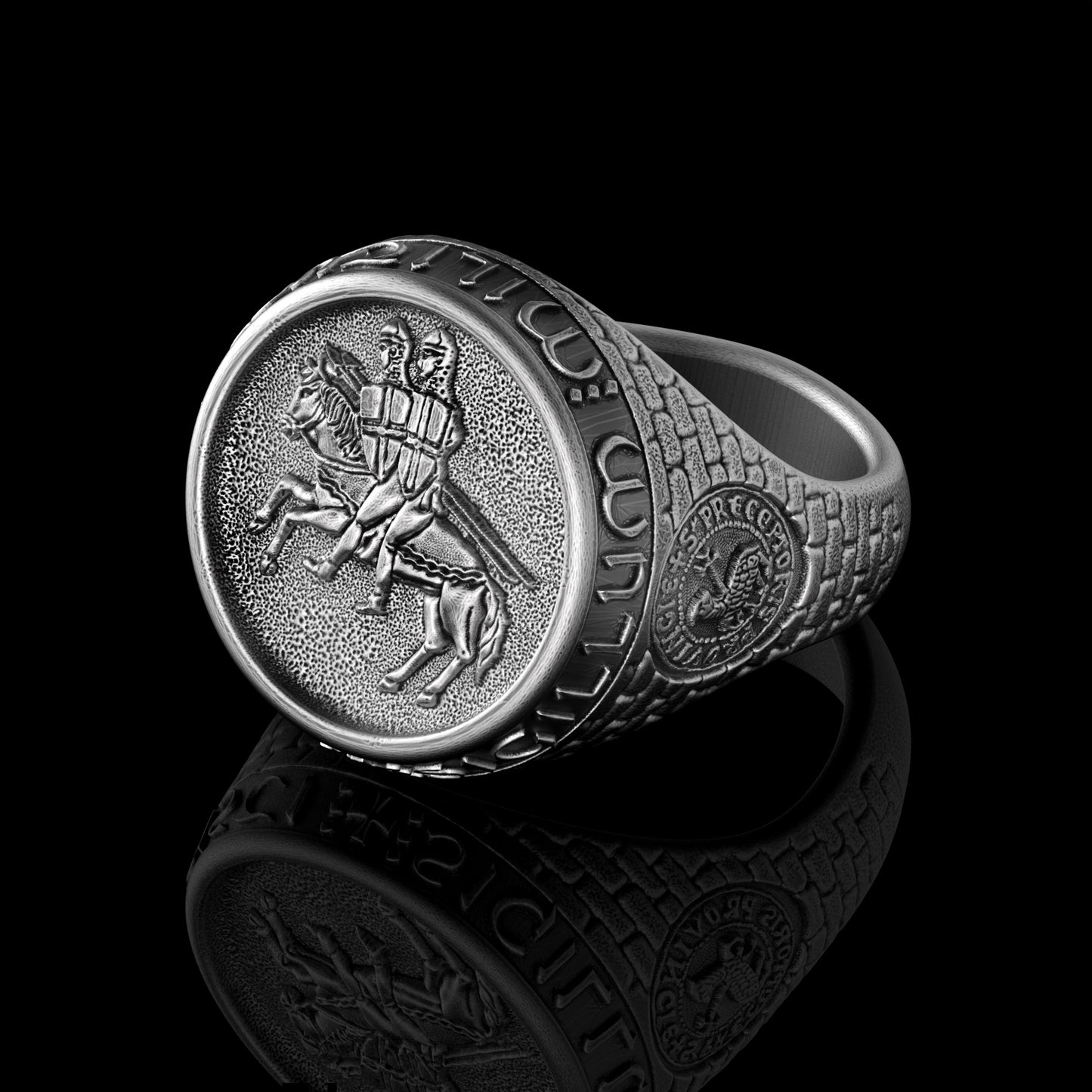 Anillo de sello católico de plata de la Orden de los Templarios de Cristo de estilo antiguo