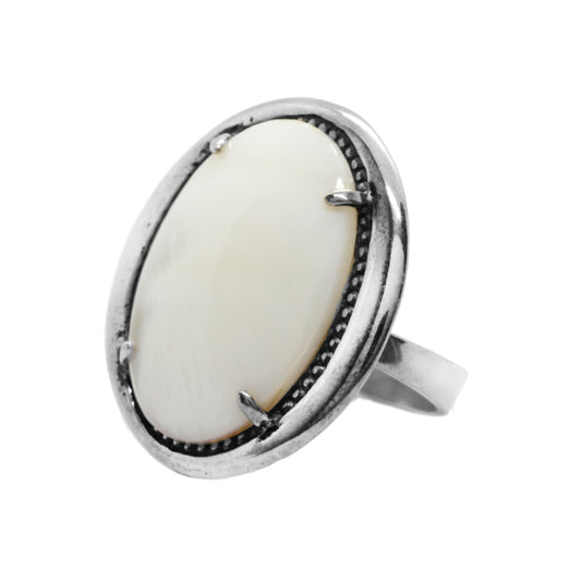 Vintage Beautiful Mother-of-Pearl Cabochon Cut Gemstone, Sterling Silver Set