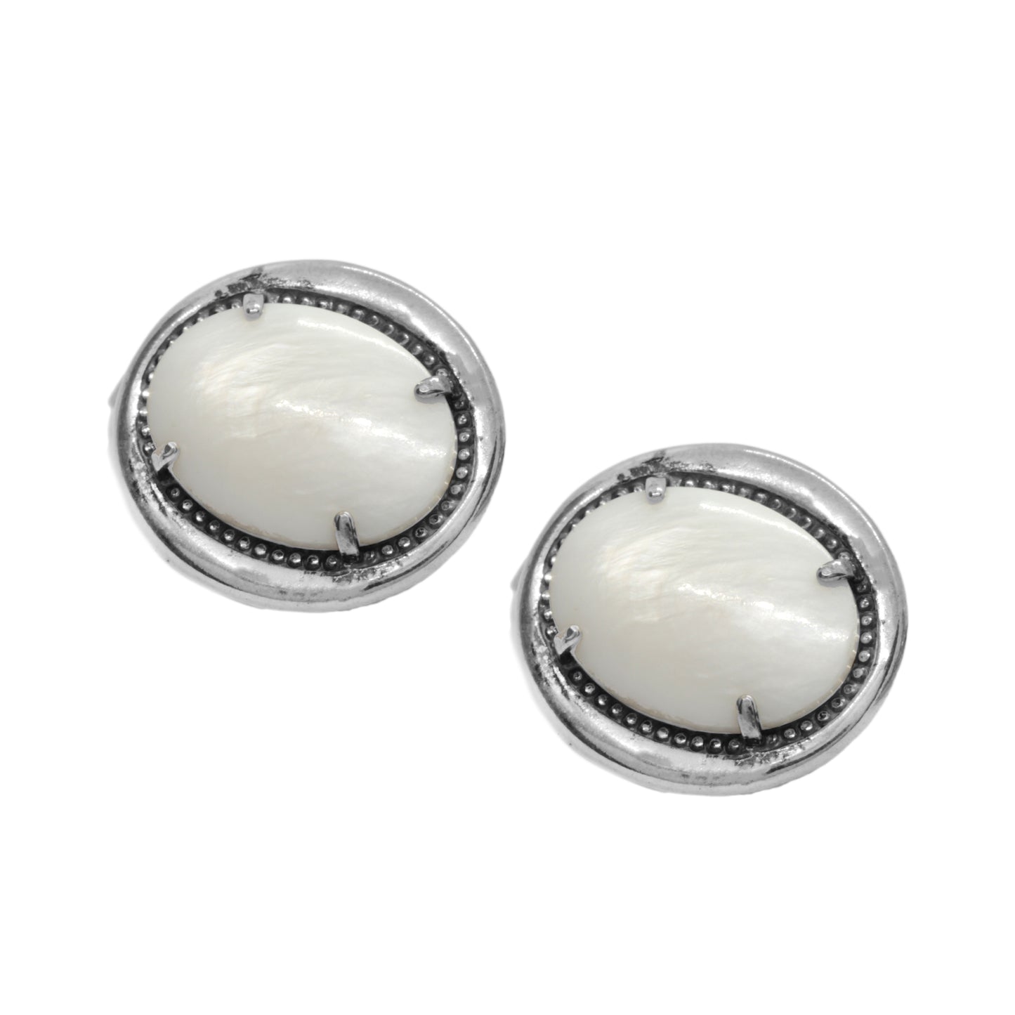 Vintage Beautiful Mother-of-Pearl Cabochon Cut Gemstone, Sterling Silver Set