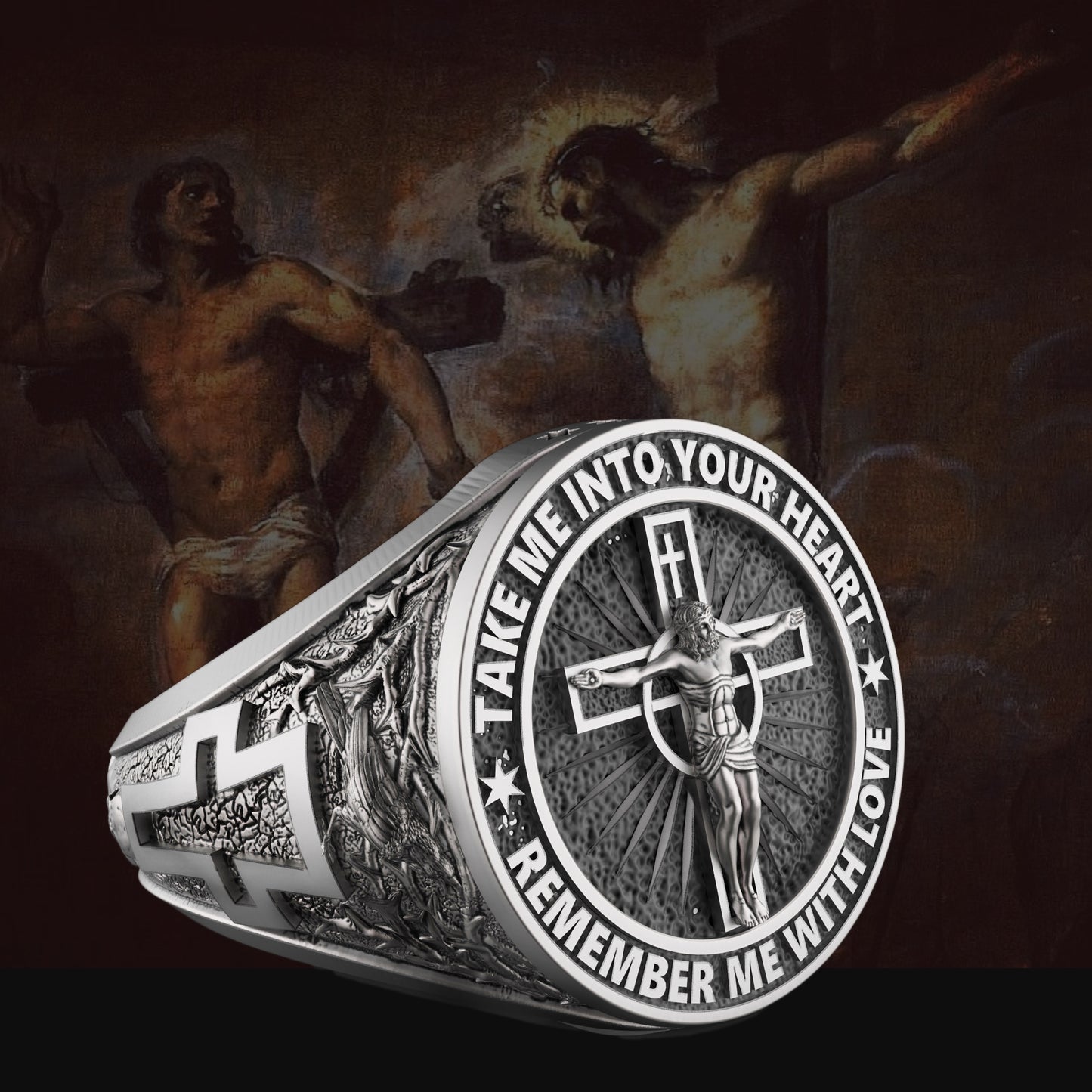 The Good Thief and Jesus Christ's Conversion Sterling Silver Ring
