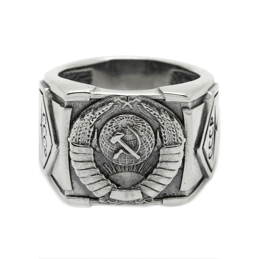 USSR Soviet Heraldry, Emblems of the Soviet Republics Mens Signet Ring - 925 Sterling Silver