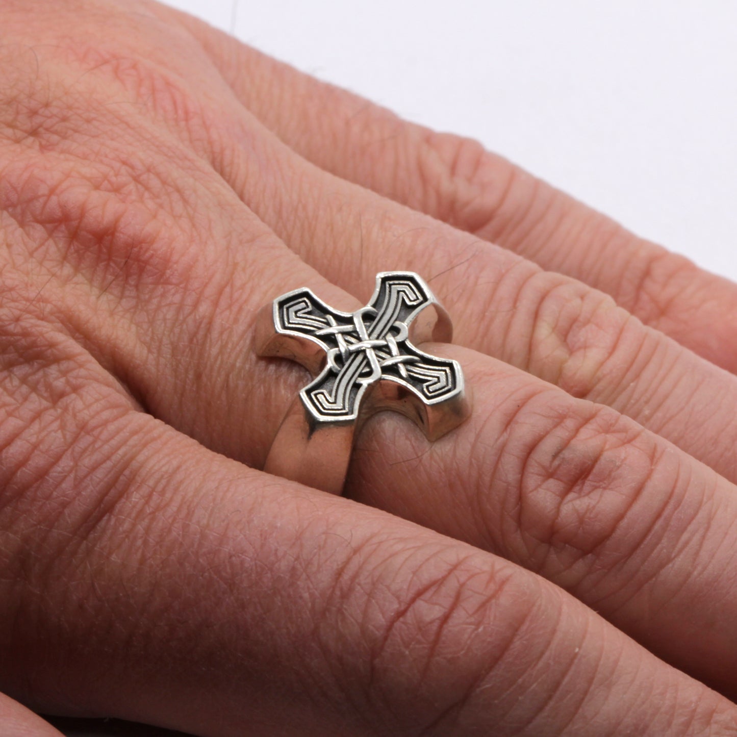 Irish Viking Celtic Cross Sterling Silver Ring