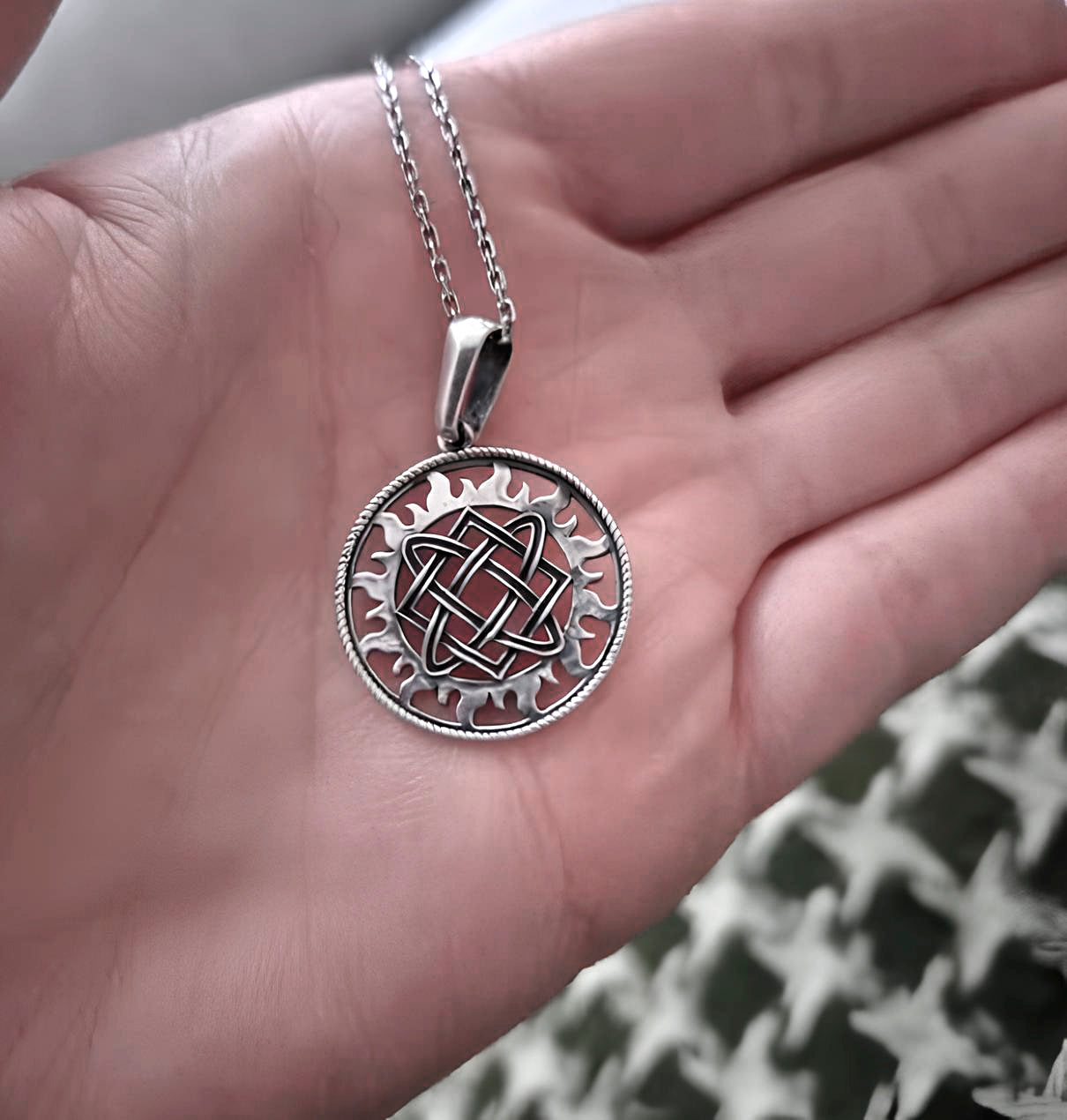 This handcrafted sterling silver pendant features the Star of Lada – an ancient Slavic symbol of harmony, love, and feminine energy. Worn as a talisman, it embodies protection, inner peace, and the nurturing power of the goddess. A meaningful piece for those who connect with nature, tradition, and spiritual balance.