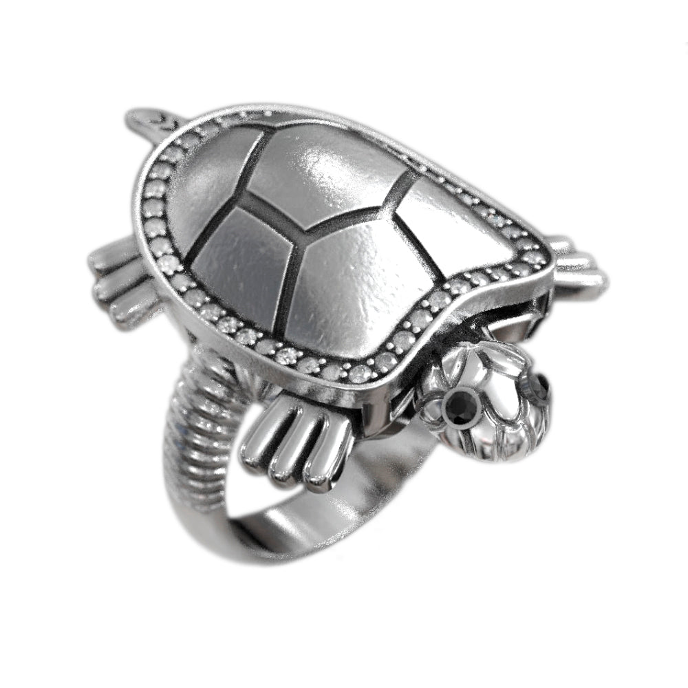 This stunning Turtle Ring is a unique piece of jewelry designed for nature lovers and those who admire creative craftsmanship. Made from high-quality 925 sterling silver, it features a beautifully detailed turtle motif symbolizing longevity, wisdom, and protection. Adding to its charm, the turtle’s legs are movable, bringing a playful and dynamic element to the design. The ring is lightweight yet durable, ensuring long-lasting wear and comfort. Perfect for animal enthusiasts, sea life admirers, or anyone lo