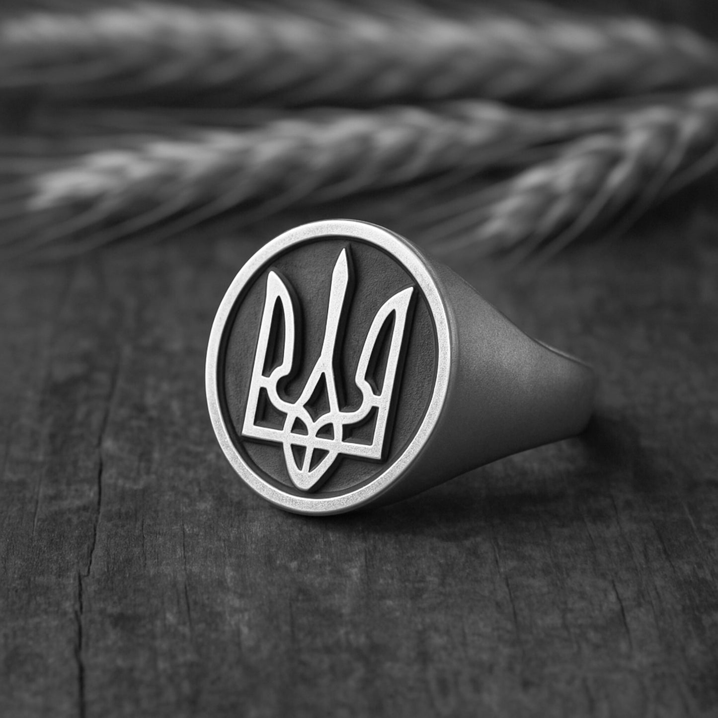 Ukrainian Tryzub Mens Round Top Signet Ring – Sterling Silver Trident Ring – Patriotic Ukraine Jewelry – Gift for Him – Ukrainian Symbol Ring by INDIGO JEWELRY