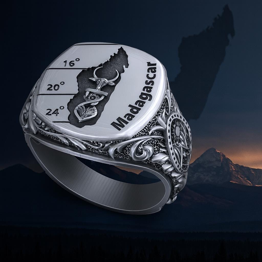 Madagascar Travel Ring • Sterling Silver Mens Signet Ring • Ethnic Tribal Mens Jewelry • African Heritage