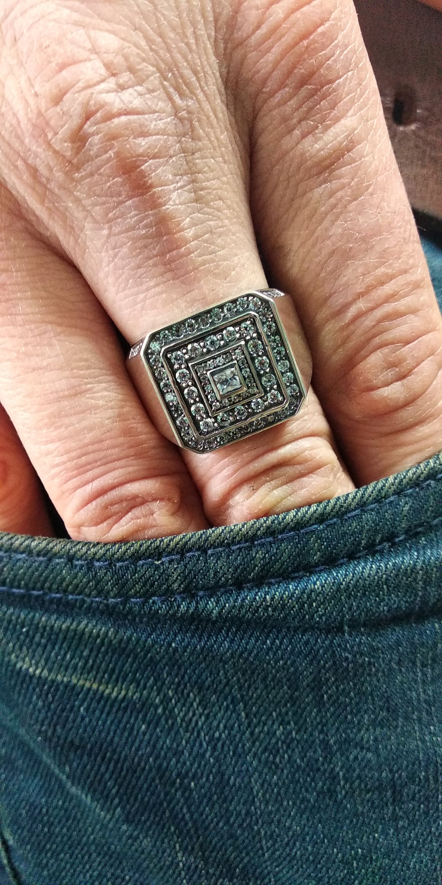 Chunky mens signet ring in sterling silver featuring a square black spinel and white zircon accents. This handmade signet ring combines bold style with timeless detail — a perfect gift for him, gift for boyfriend, or everyday piece of mens jewelry. Designed for confident men who appreciate classic signet shapes and modern materials. Ideal as a silver signet ring or a unique rings men accessory.