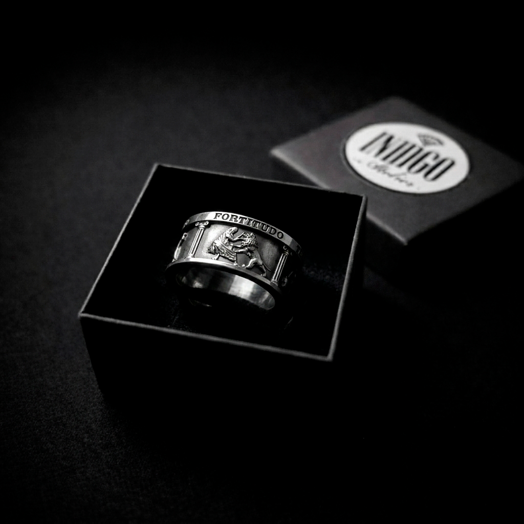Four Cardinal Virtues Shine Silver Ring Sterling Silver 925 – Stoic Philosophy Signet Ring by INDIGO Jewelry - in a Gift Black Box