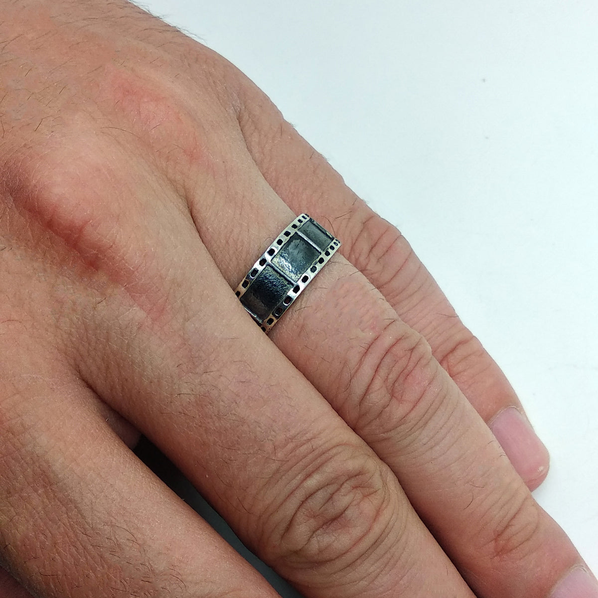 Sterling silver film strip ring for photographers and filmmakers