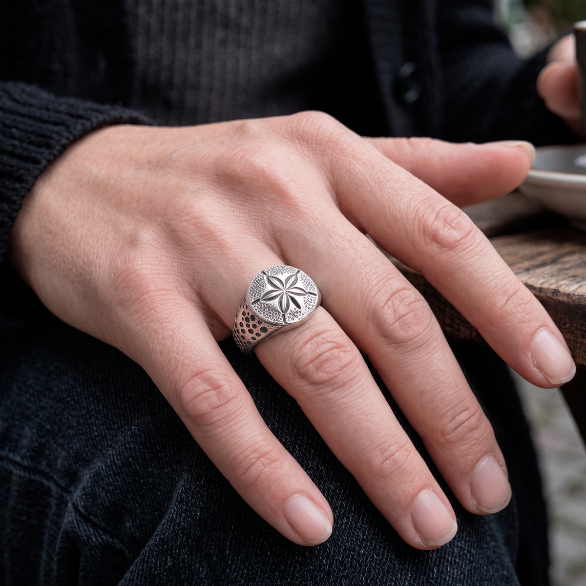 Sand Dollar Silver Signet Ring