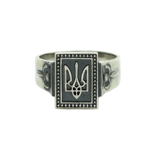 Ukrainian Trident Tryzub Symbol Ring – Silver 925 Patriotic Jewelry – Ukrainian Heritage Gift for Men and Women Signet Ring