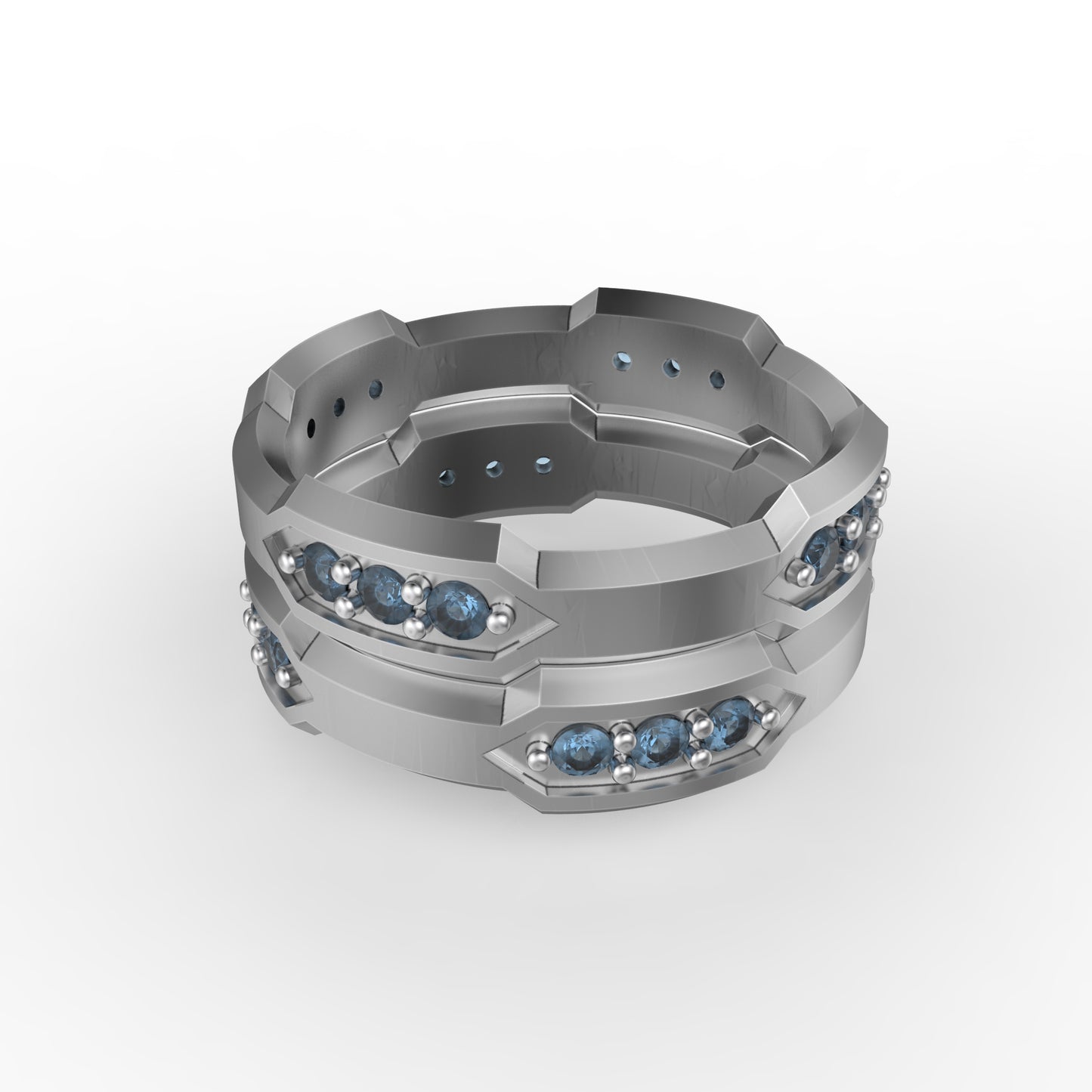 Pfeil-Herrenring mit vier Segmenten aus Sterlingsilber, Größe 9,5 US, mit Edelsteinen