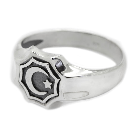 Islam Symbol Ring • Crescent Moon and Star Ring • Muslim Jewelry for Men • Sterling Silver Islamic Ring • Crescent Star Ring Gift for Him