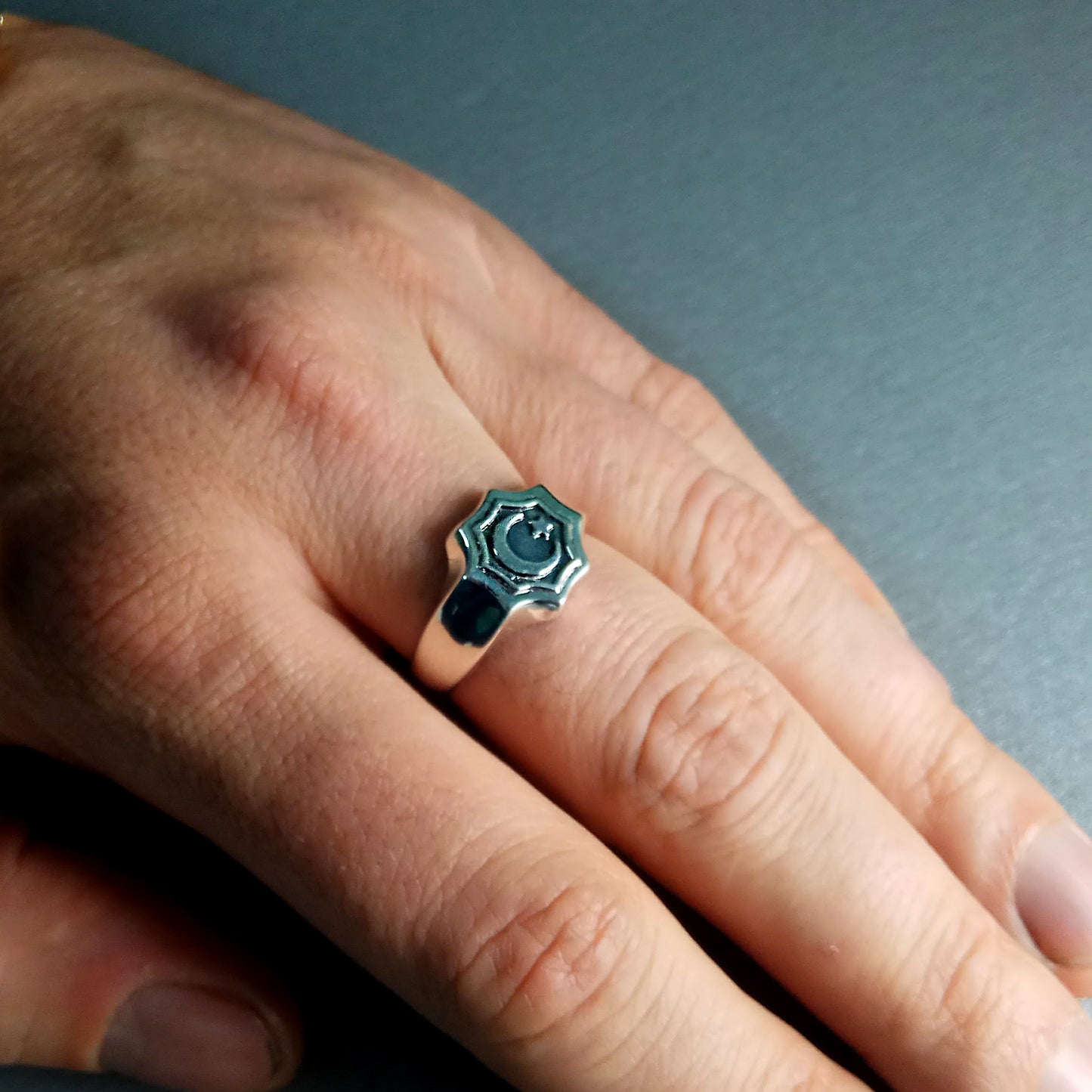 Islam Symbol Ring • Crescent Moon and Star Ring • Muslim Jewelry for Men • Sterling Silver Islamic Ring • Crescent Star Ring Gift for Him