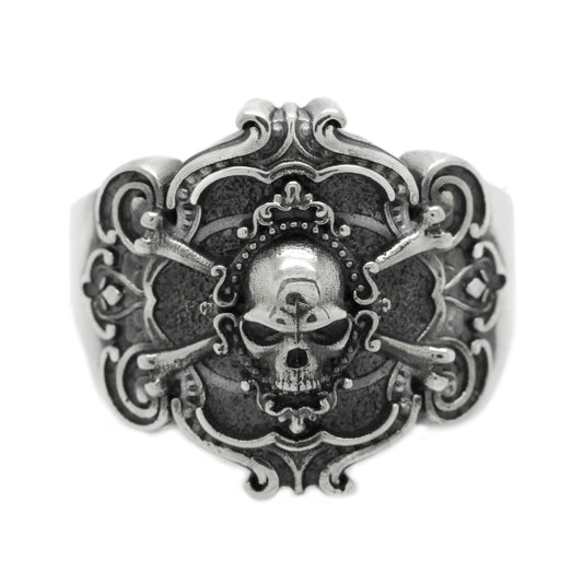 Beautiful Pirate Ring, Jack Sparrow Skull Ring, Crossbones Sterling Silver Ring, Mens Signet Ring