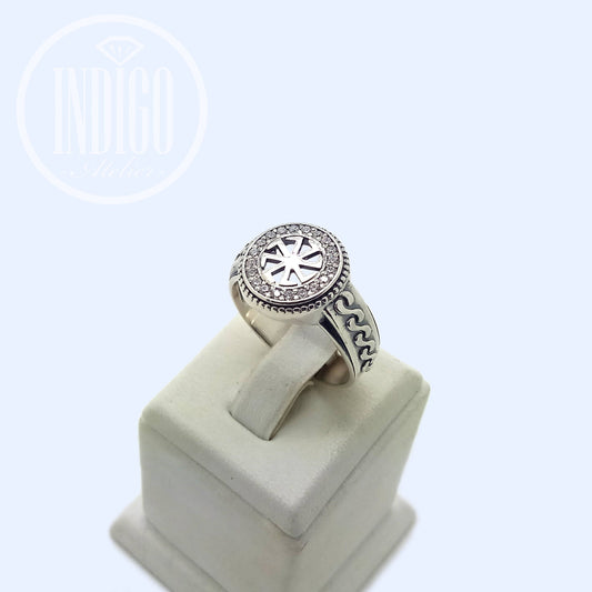 Kolyadnyk Symbol with Zircons Ring Silver 925