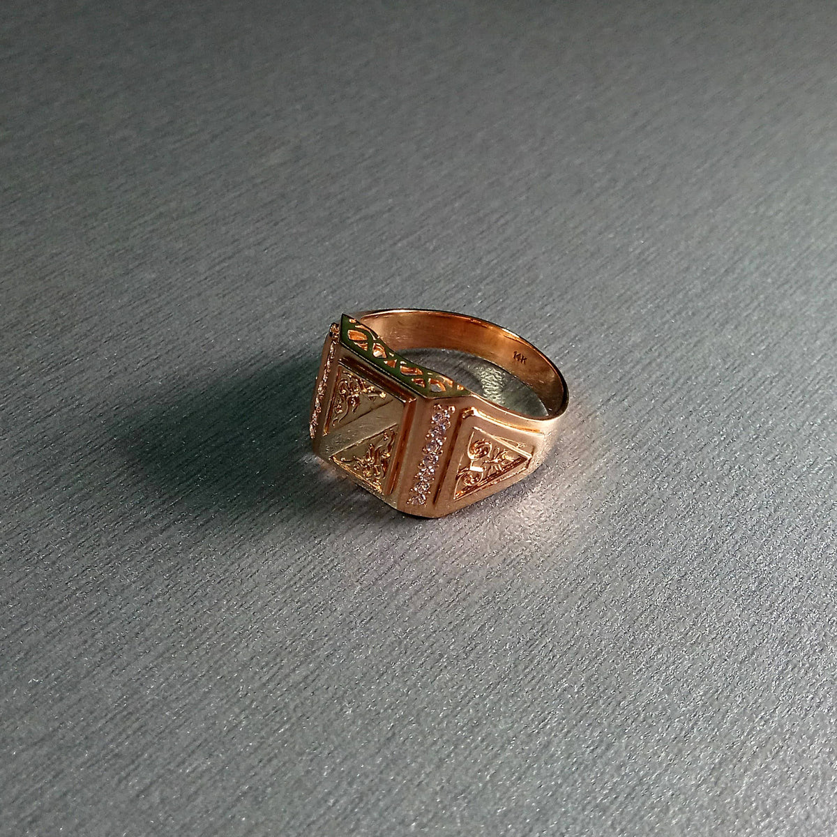 Men Ring Signet 14k Gold 585 with Zircons