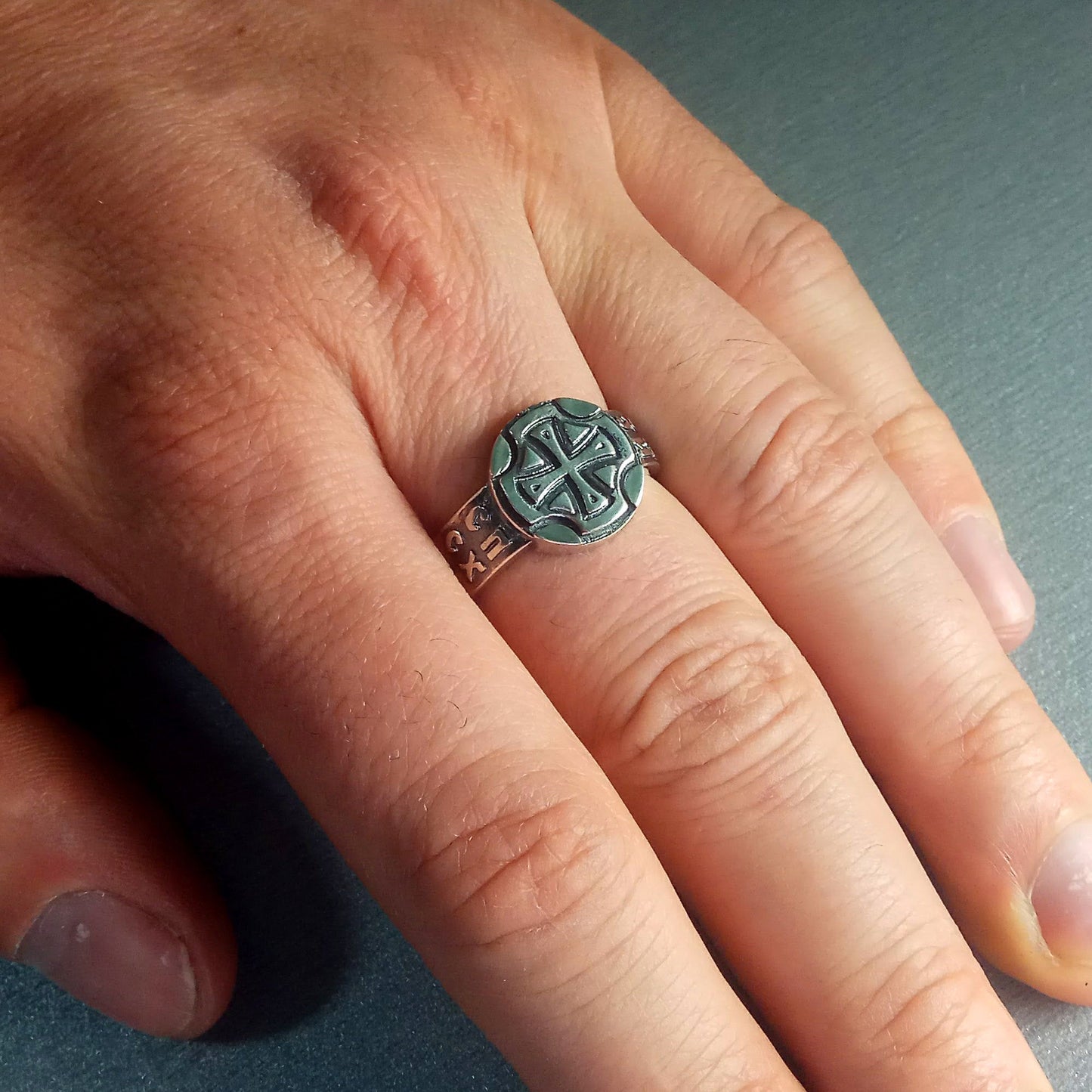 Anillo de plata 925 para hombre con símbolo de cruz de bendición y salvación