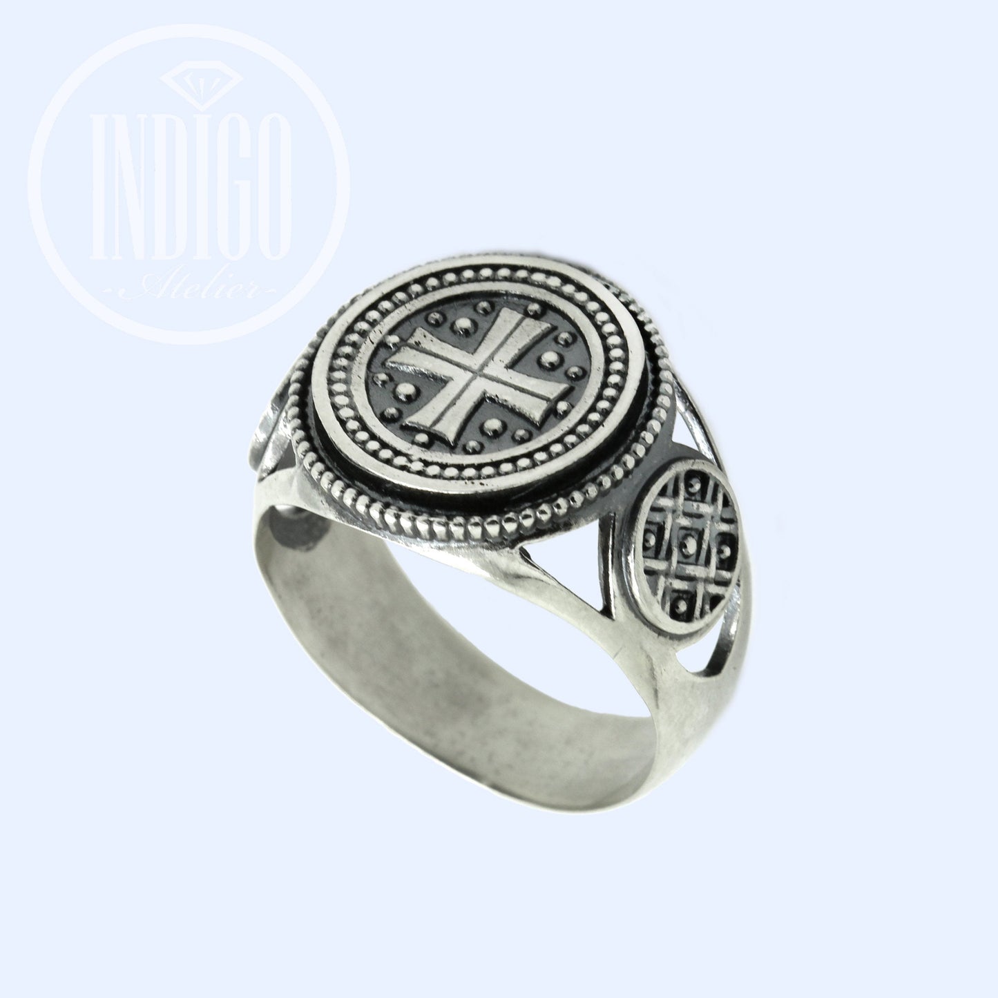 Anillo de plata 925 con símbolo de cruz de caballero para hombre
