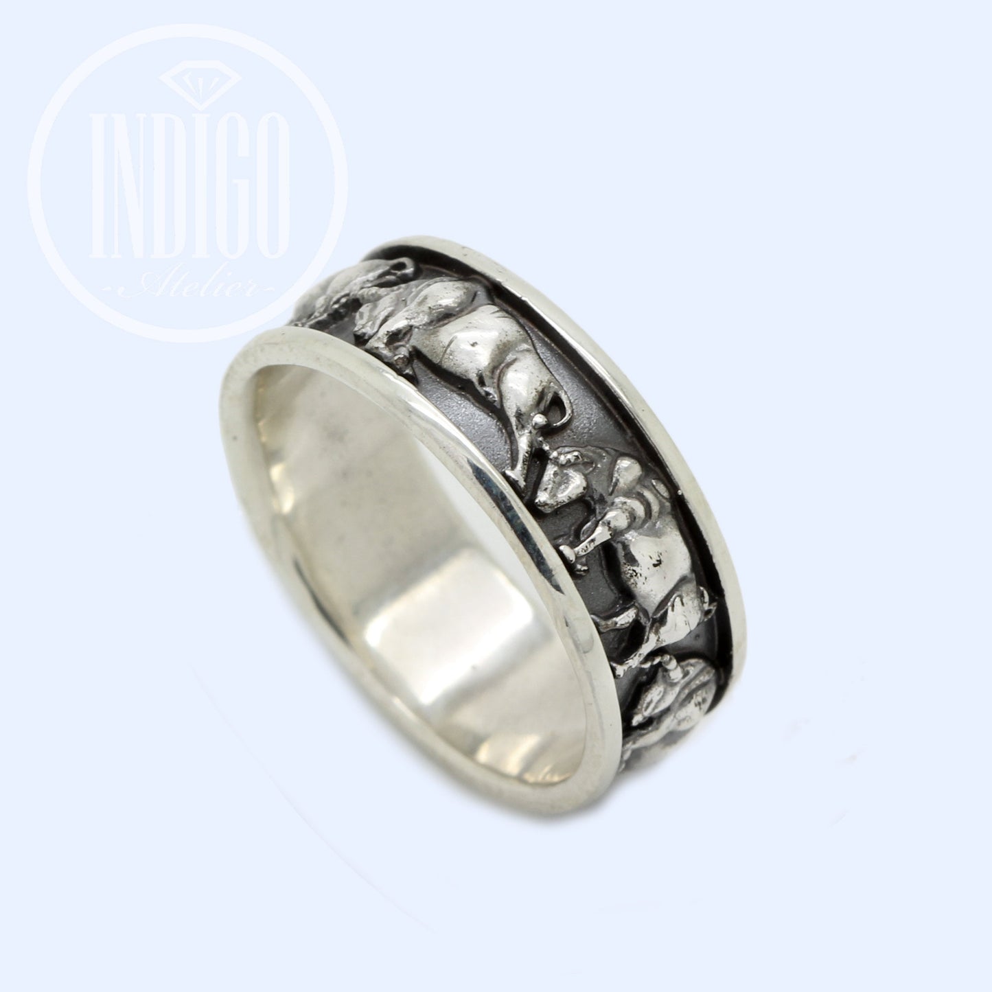 Anillo de compromiso unisex de Tauro y Toro Apis en plata 925