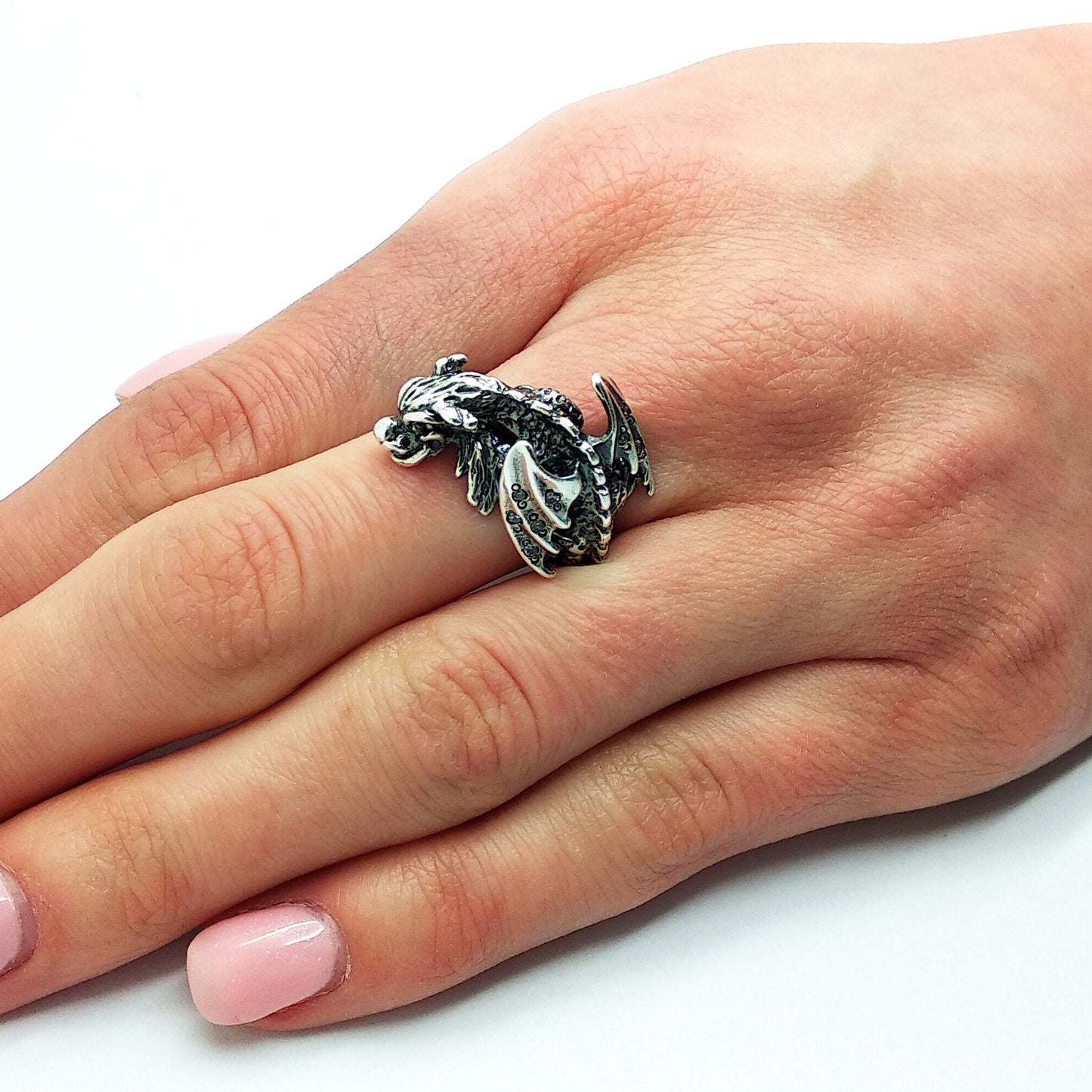 Falkor der Glücksdrache Ring mit Zirkonen Silber 925