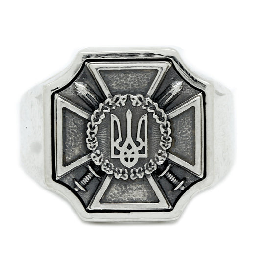 Ukrainian Army Coat of Arms | SBU Security Service of Ukraine | Sterling Silver Mens Signet Ring