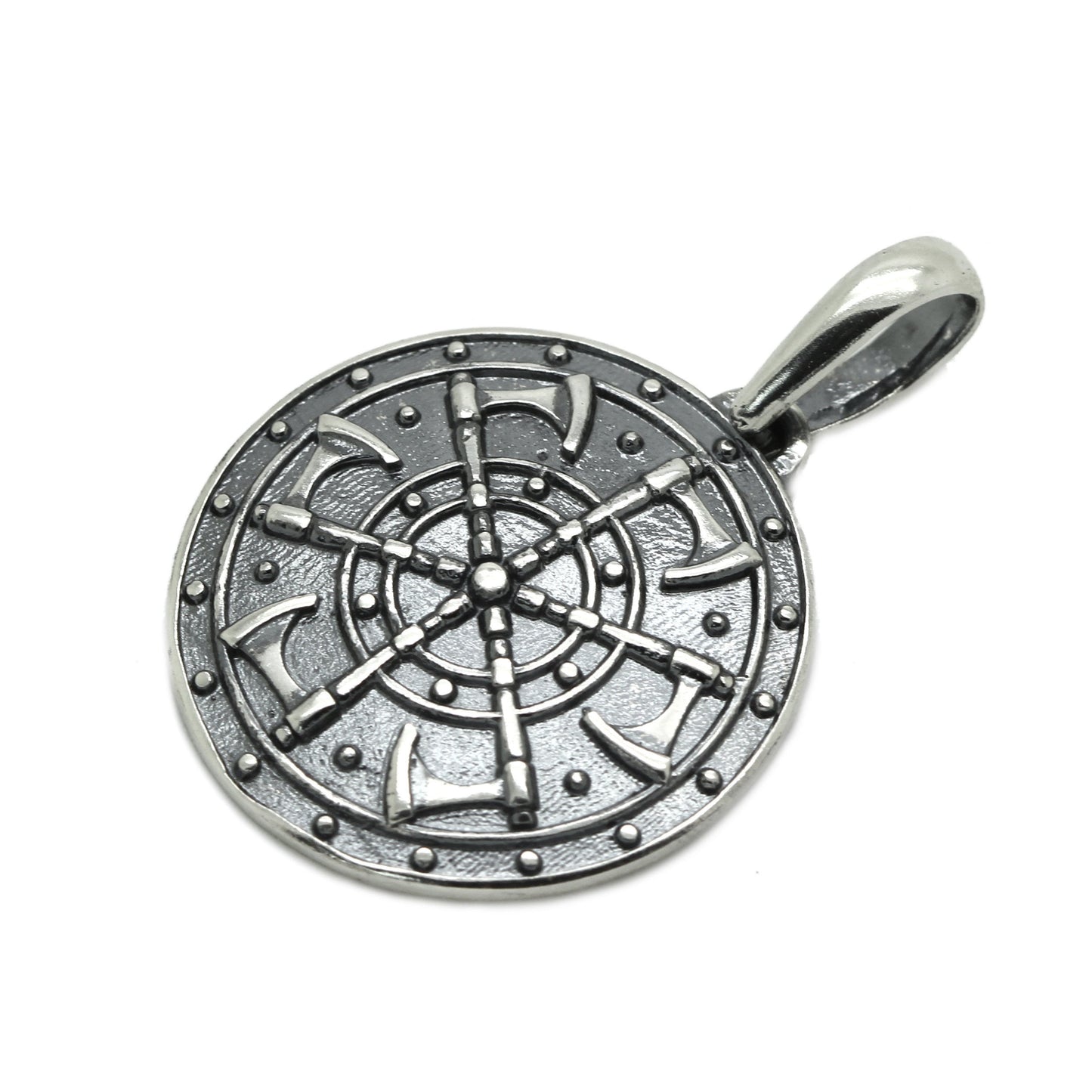 Colgante de plata 925 con escudo y hachas vikingas para hombre