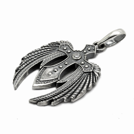 Wings of fate Christian Cross and Wings Pendant Sterling Silver