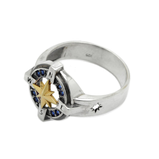 Wind Rose Compass Signet Ring Silver 925