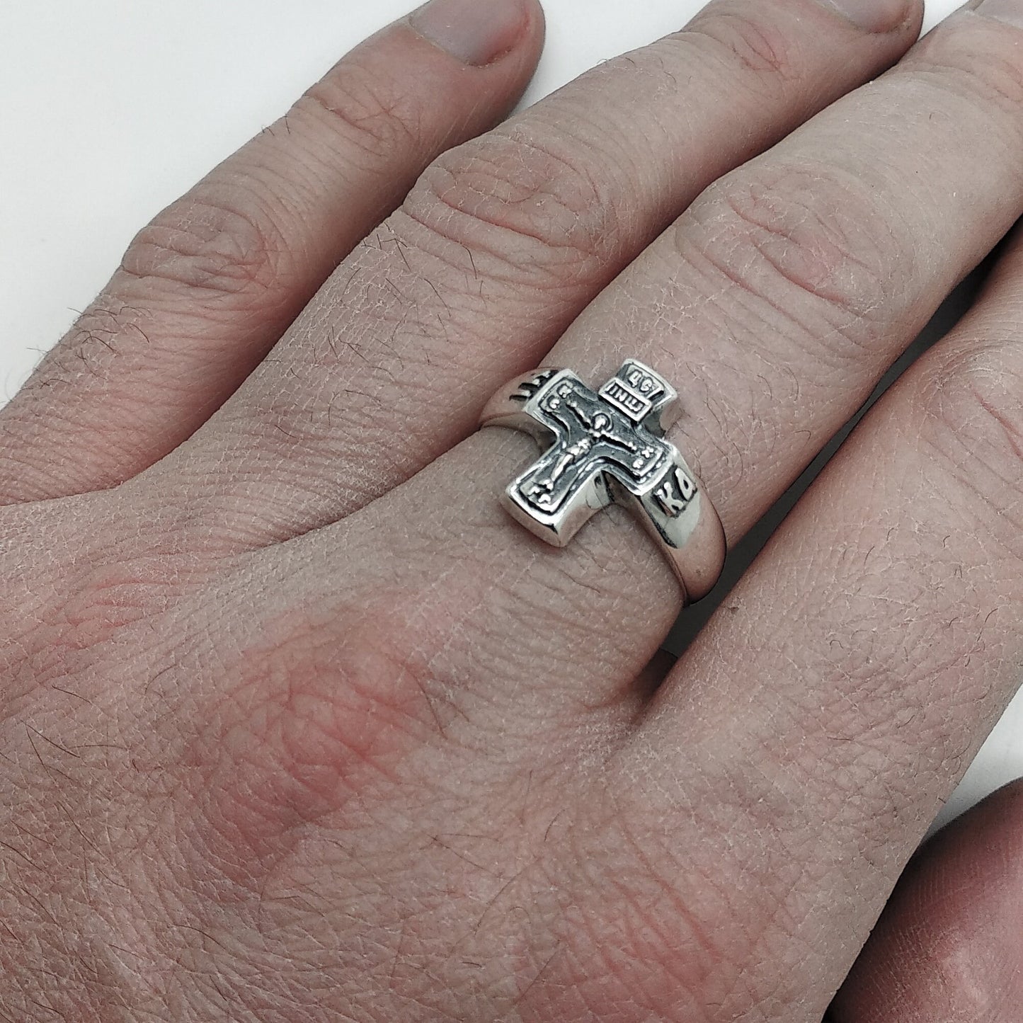 Anillo de la Crucifixión de Jesucristo, Bendición y Salvación, Plata de Ley 925