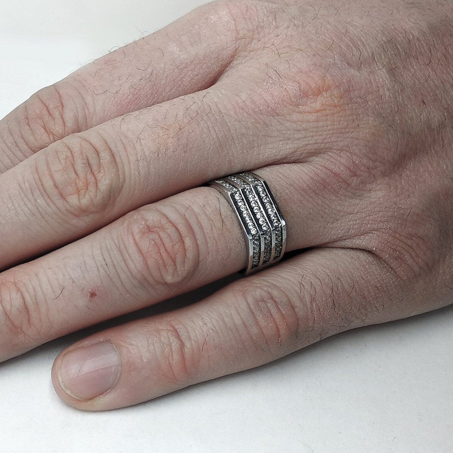 Rohe Edelsteine Herrenring Silber 925 weiße Zirkone