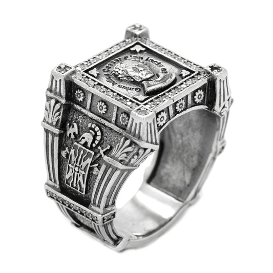 Gaius Julius Caesar Alea Iacta Est, římský císařský prsten, Man Silver Ring Signet