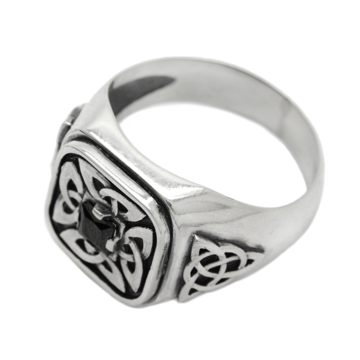 Anillo de plata 925 para hombre con trébol de cuatro hojas y circonita negra