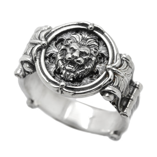 Pánský pečetní znak Zlatý lev se vzory Sterling Silver 925