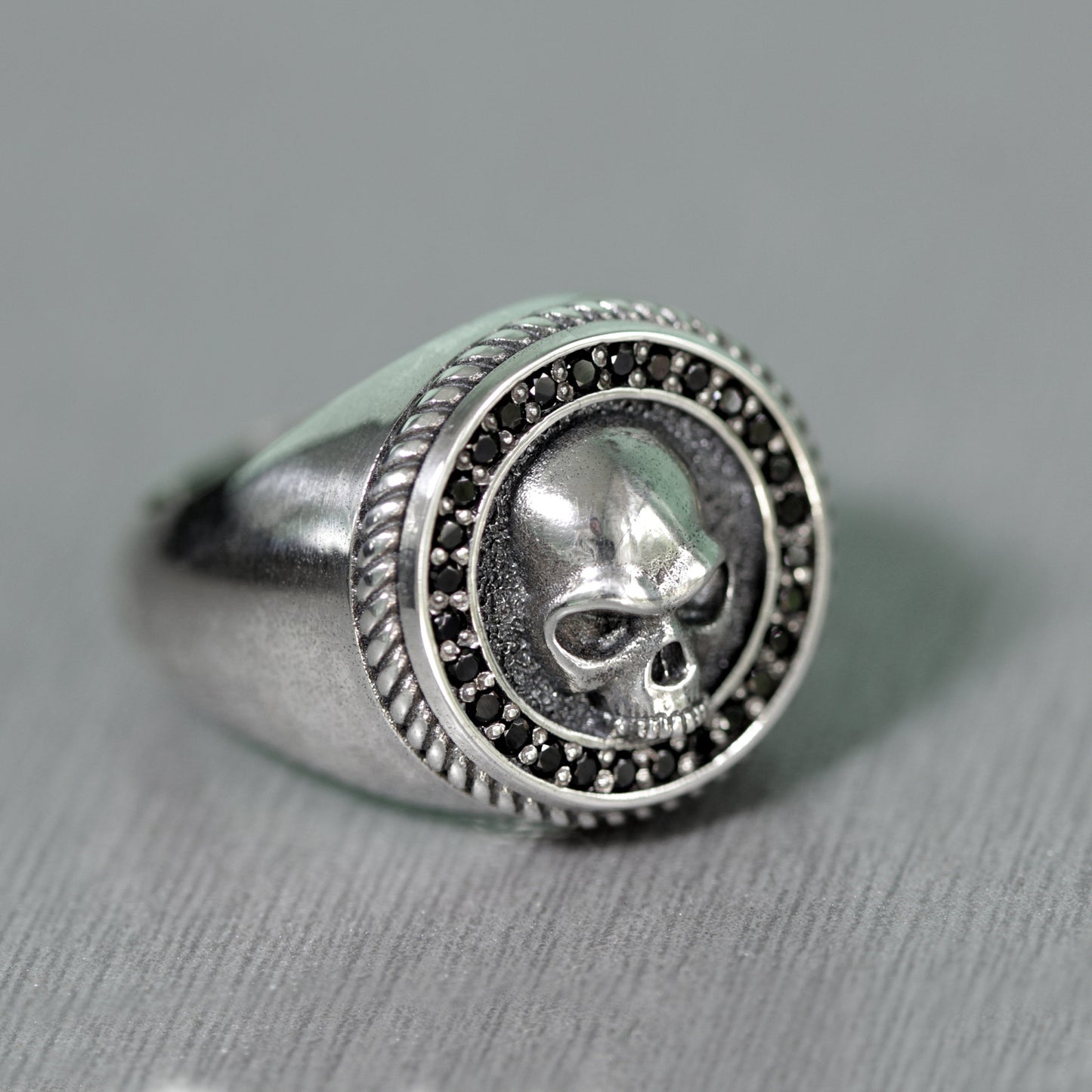 Skull Ring with Gemstones, Sterling Silver 925