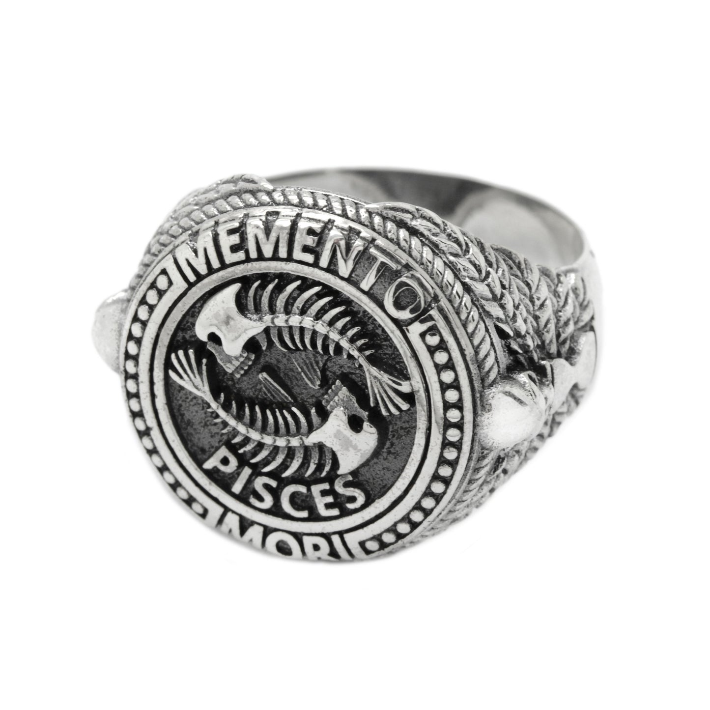 Pisces Memento Mori, Zodiac Skull Ring, Sterling Silver 925