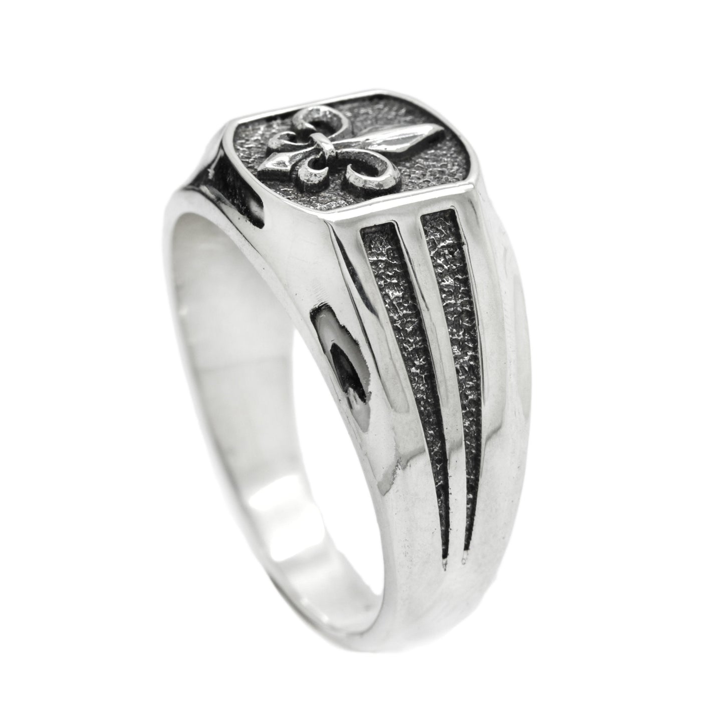 Anillo de plata de ley con sello heráldico de flor de lis para hombre