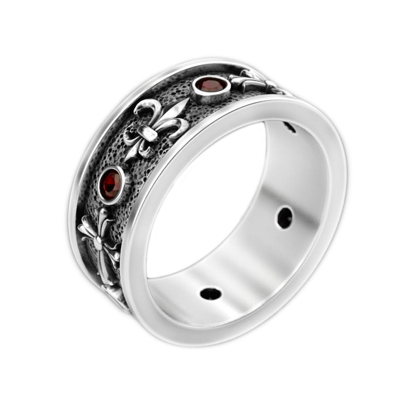 Anillo de compromiso con lirios y cruces heráldicos en plata 925