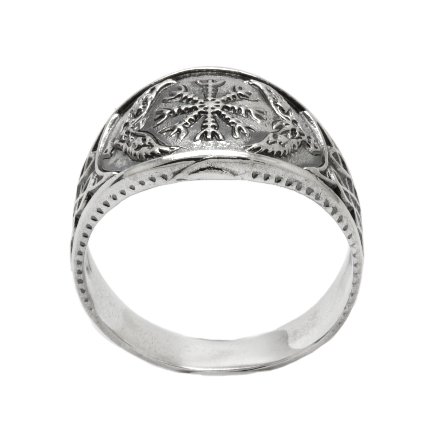 Yelmo del Asombro, Vegvisir, Círculo Rúnico, Brújula Rúnica, Anillo de Plata de Ley para Hombre