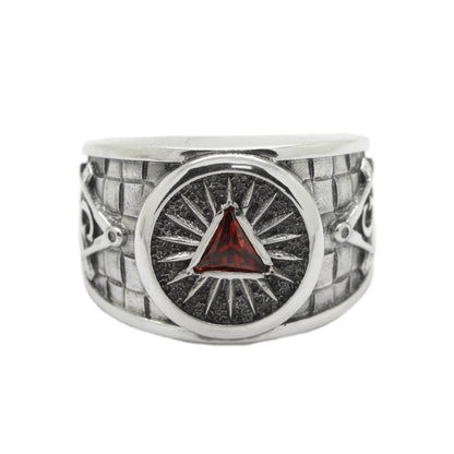 Masonic Pyramid, Eye of Providence, Freemasonry Silver Ring with Triangle Gemstone