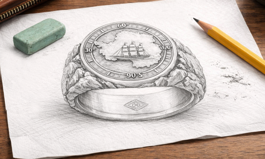Handcrafted Antarctica explorer signet ring in sterling silver 925