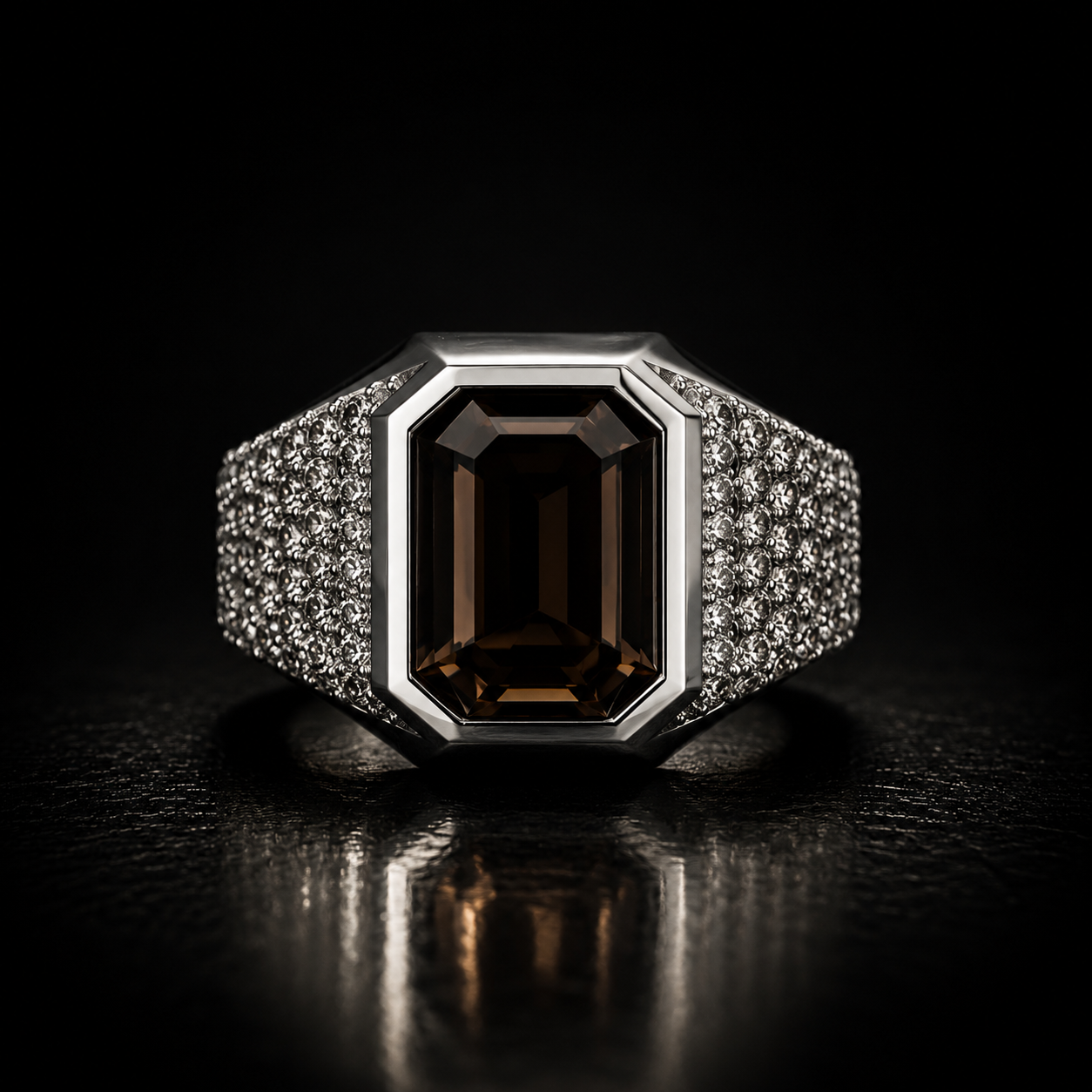 Classic & Gemstones collection by Indigo Jewelry featuring a handcrafted sterling silver ring with a smoky gemstone and refined pavé details. Timeless silver jewelry inspired by elegance, craftsmanship and classic gemstone design.