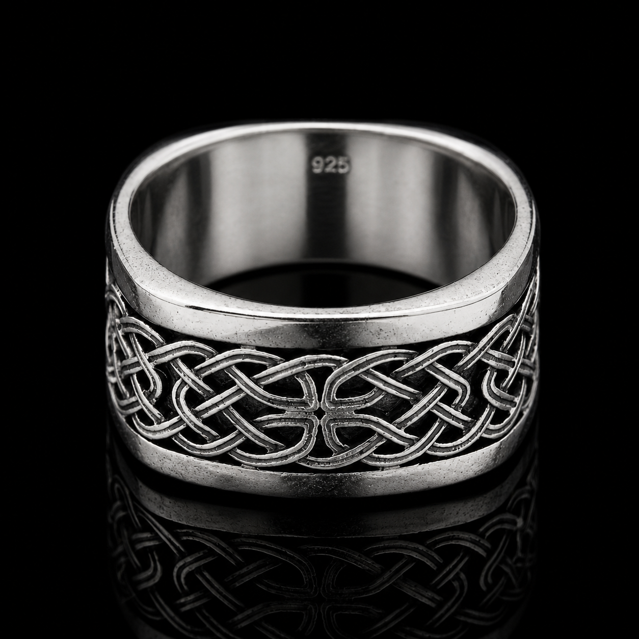 Men’s Silver Rings collection by Indigo Jewelry featuring a handcrafted oxidized sterling silver ring with Celtic-inspired detailing. Timeless men’s jewelry crafted for strength, individuality and refined masculine style.