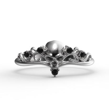 Gothic Totenkopf Verlobungsring, Totenkopf Ehering, Skelett schlichter Sterling Silber Ring