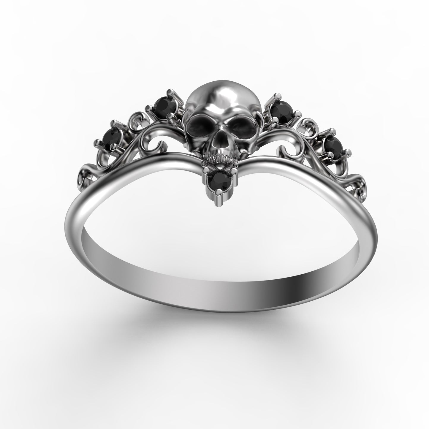 Gothic Totenkopf Verlobungsring, Totenkopf Ehering, Skelett schlichter Sterling Silber Ring