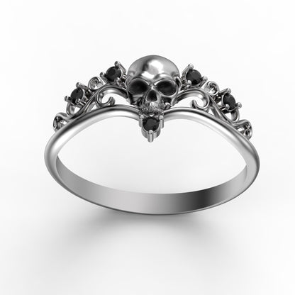 Gothic Skull Engagement Ring, Skull Wedding ring, Skeleton Simple Sterling Silver Ring