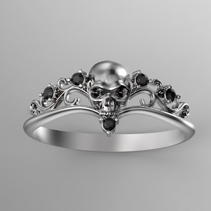 Gothic Totenkopf Verlobungsring, Totenkopf Ehering, Skelett schlichter Sterling Silber Ring